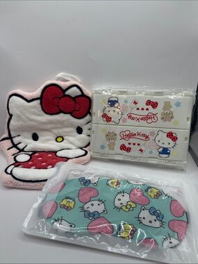 Hello Kitty Kids Pink, White & Aqua Plush Face Cloth and Accessory Set
